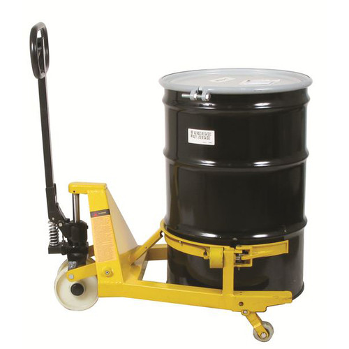 Pallet Truck Drum Lifter with 8" x 2" nylon steering wheels, 28.5"W x 47.5"H x 42"D
