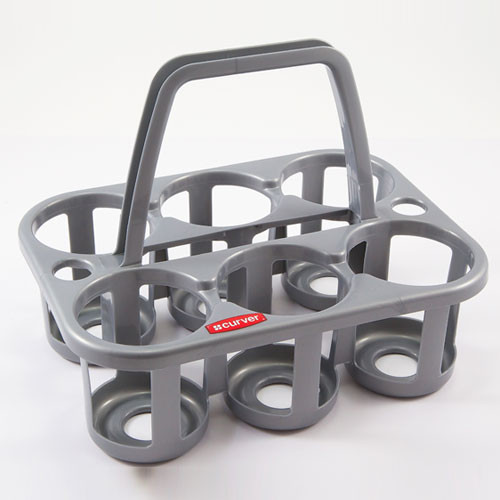 Lightweight Bottle Carrier for (6) 1 Liter Bottles, Gray, pack/5