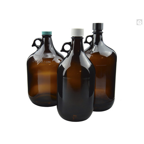 4L Amber Glass Jug, 38-400 Phenolic Pulp/Aluminum Foil Lined Caps, case/6