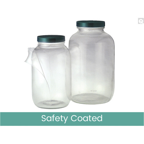 8oz (240mL) Safety Coated Clear Wide Mouth Bottles, 70-400 White Metal Plastisol Lined Caps, case/24