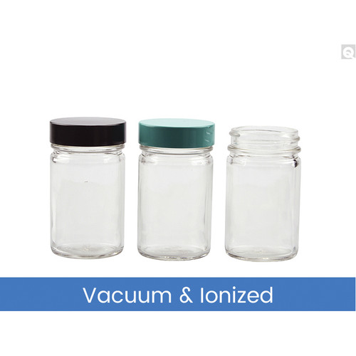 2.5oz (75mL) Clear Composite Test Jar, 43-400 Green Thermoset F217 & PTFE Lined Caps, Vacuum & Ionized, case/180
