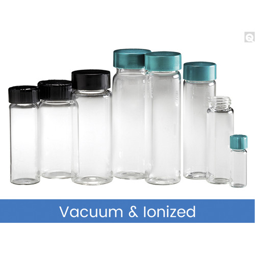 27.25 x 57.5mm 5 dram (20mL) Clear Vial, 24-400 Phenolic PolyCone Lined Caps, Vacuum & Ionized, case/72