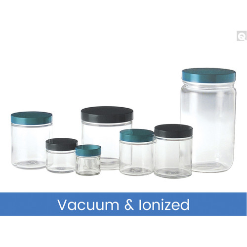 2oz (60mL) Clear Straight Sided Jar, 53-400 Green Thermoset F217 & PTFE Lined Caps, Vacuum & Ionized, case/24