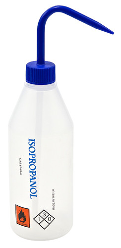 Wash Bottles, 500mL, Labeled "Isopropanol", Blue Cap, pack/5
