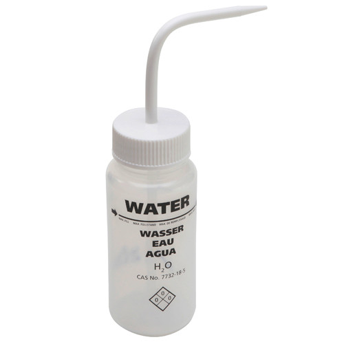 Wash Bottles, 250mL, Labeled "Water" White, pack/5