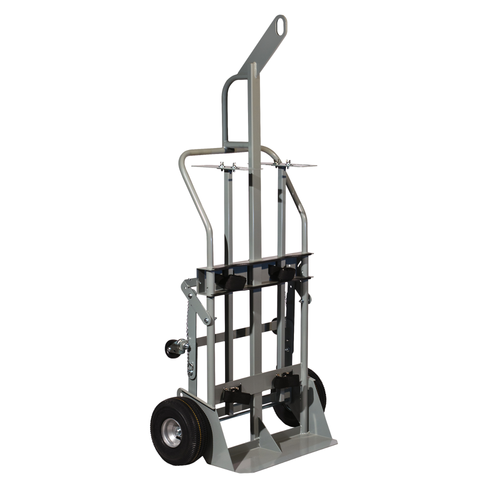 Double Cylinder Hand Truck with Hoist Ring, 10.5" Pneumatic Wheels, Rear Casters
