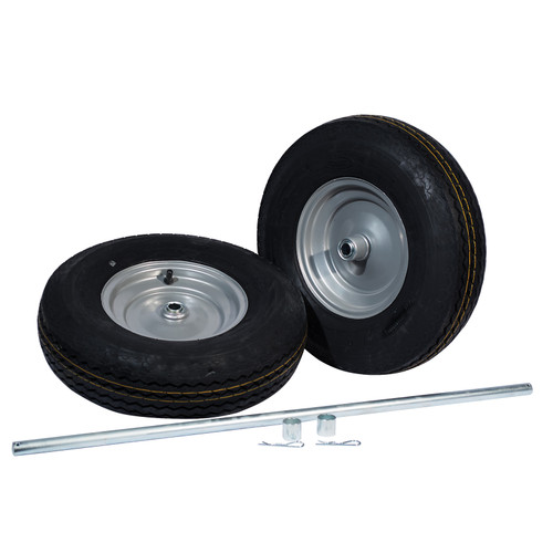 Pneumatic Wheels and Axle Set for Double Cylinder Hand Trucks, 16 Inch