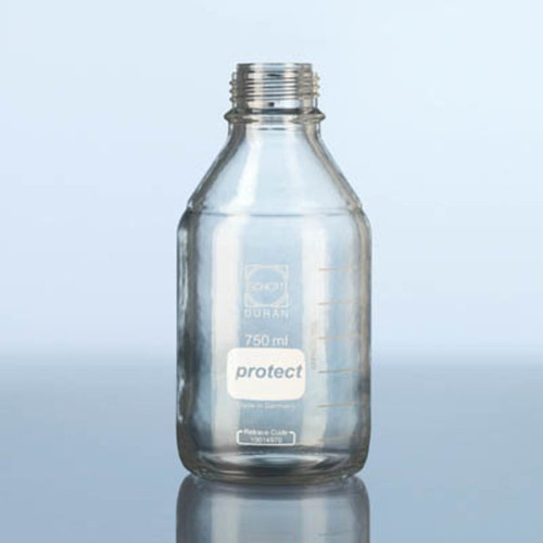 DURAN® Safety Coated PRESSURE PLUS Bottles, Borosilicate Glass, Only, Clear, 500mL, GL45, case/10