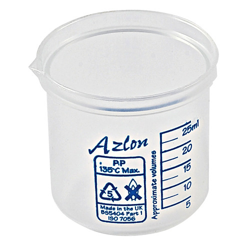 Stackable PP Beakers, Blue Graduations, 25 mL, case/10