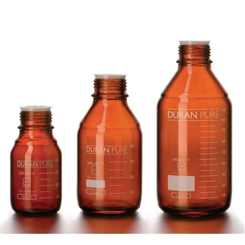 DURAN® PURE Bottle Only, Amber Borosilicate Glass, GL45, 100mL, case/10