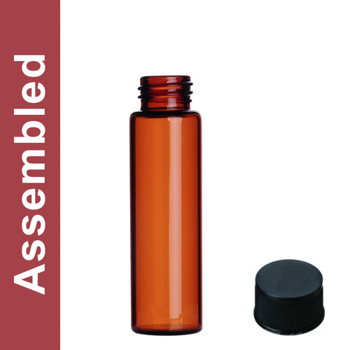 WHEATON® MicroLiter 12mL Amber Vial Kit, Black Phenolic Solid Cap, PTFE Liner, pack/100