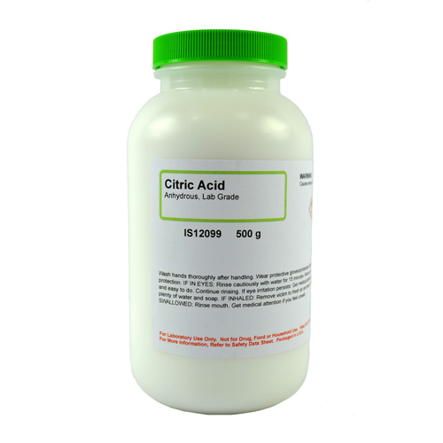 Citric Acid, Anhydrous, Lab Grade, 500 grams
