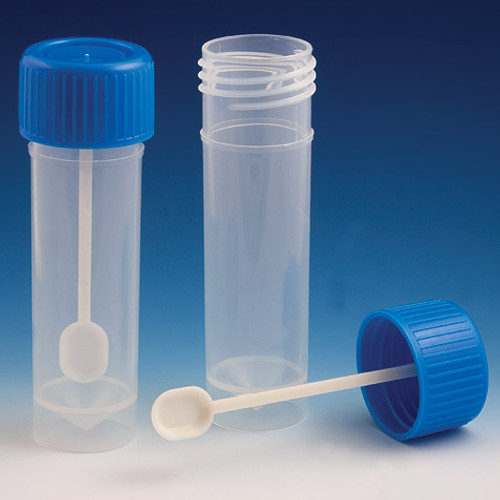 Fecal Sample Container, 30mL, Screw Cap with Spoon, Polypropylene, case/500