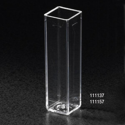 Spectrophotometer Cuvette, Square, 4.5mL (10mm), Polystyrene, 4 Clear Sides, case/500