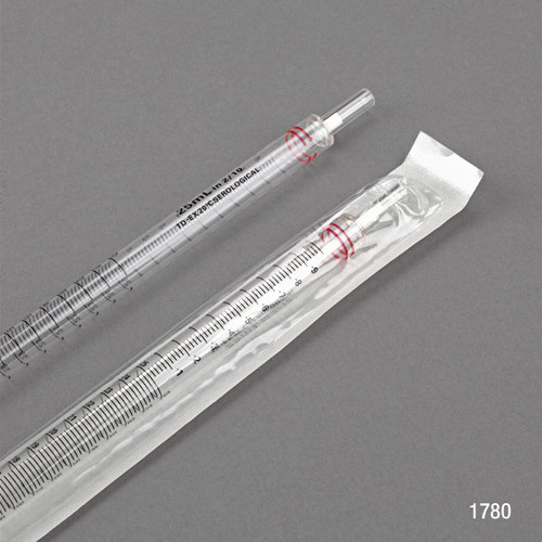 Serological Pipette, 25mL, Polystyrene, Standard Tip, 345mm, Sterile, Red Band, Bulk, box/100