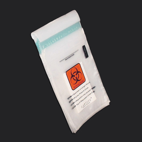 Biohazard Specimen Transport Bags, 6" x 10", Glue Seal with Document Pouch and Absorbent Pad, case/500