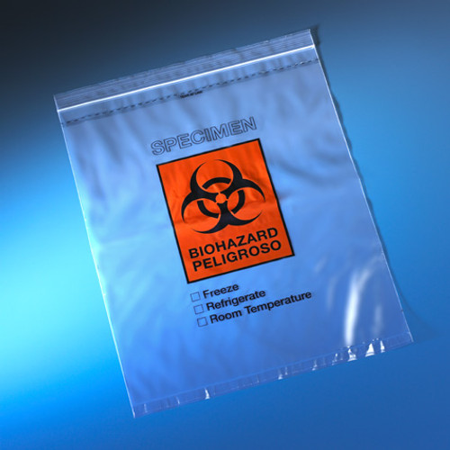 Biohazard Specimen Transport Bags, 2 mil, 12" x 15", Zip-Close with Score Line and Document Pouch, case/500 Biohazard Specimen Transport Bags, 2 mil, 12" x 15", Zip-Close with Score Line and Document Pouch, case/500