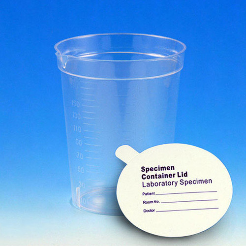 Specimen Container, 6.5oz, Paper Lid Included in Each Pack, Pour Spout, Polystyrene, Graduated, case/500