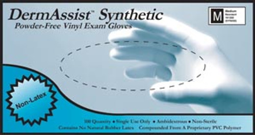 Dermassist® Vinyl Synthetic Powder-Free Exam Gloves, Vinyl, Smooth, case/1000