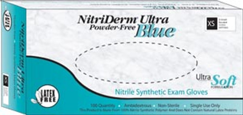 Nitriderm® Ultra Powder-Free Exam Gloves, Nitrile, Chemo Tested, PF, Textured, Blue, case/1000