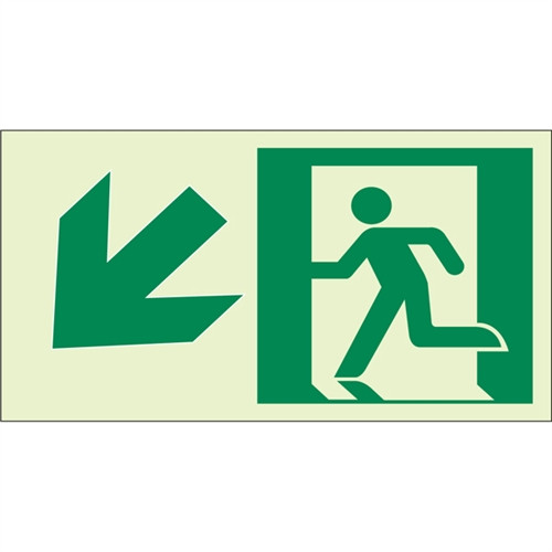 EcoGlo Glow in the Dark "Exit Down, to the Left" Sign, Unframed, 8" x 4.6"