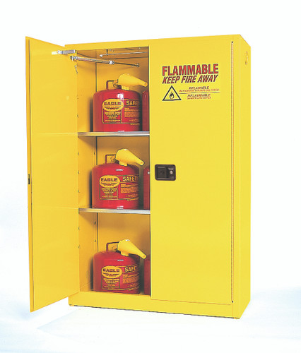 Eagle® Flammable Liquid Safety Cabinet Combo, 45 Gal. Yellow, 2 Door, Self Close with 9 UI50FS Safety Cans