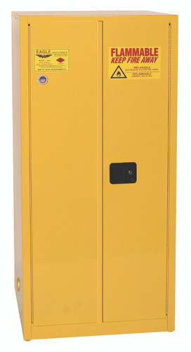 Eagle® Flammable Liquid Safety Cabinet Combo, 60 Gal. Yellow,2 Door, Self Close with 12 UI50FS Safety Cans