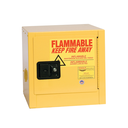 Eagle® Bench Top Flammable Liquid Safety Cabinet, 2 Gal., 1 Shelf, 1 Door, Manual Close, Yellow