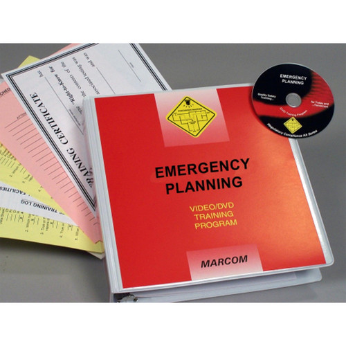 Marcom Safety Training Program, warehouse safety DVD or USB with emergency planning manual and training materials in English and Spanish.