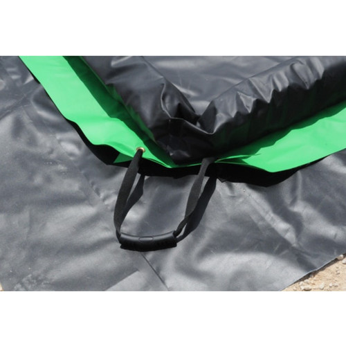 UltraTech Ground Tarp Plus, 12' X 32', 130 mil, black and green ground tarp with reinforced edges and handles for easy installation and durability.