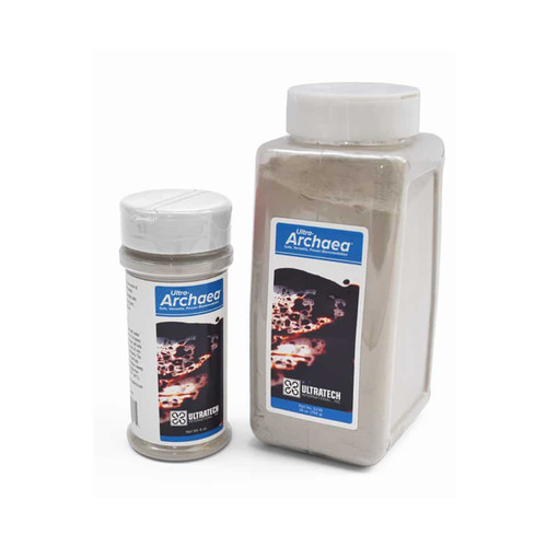 UltraTech Archaea, 90 Billion Sugar, 25 lb. Bag, two containers of probiotic supplement with blue labels featuring abstract black and red designs.