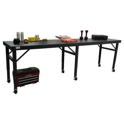 Valley Craft Mobile Adjustable Height Work Table - Heavy-Duty Steel Workbench, 120" x 28", 29-45" Height, 2000 lb Capacity