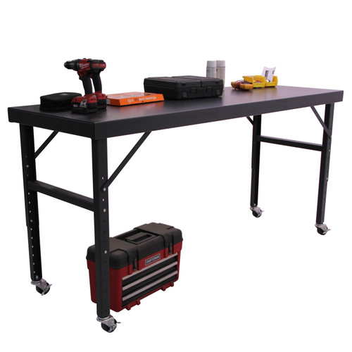 Valley Craft Mobile Adjustable Height Work Table - Heavy-Duty Steel Workbench, 84" x 28", 29-45" Adjustable Height, 2000 lb Capacity