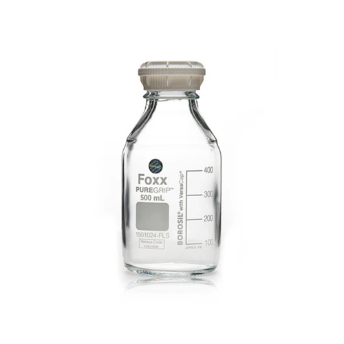 PUREGRIP® Rhino Safety Coated Glass Bottles, Clear, 500mL, with GL45 VersaCap, case/4