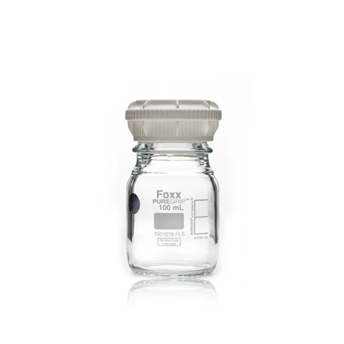 PUREGRIP® Rhino Safety Coated Glass Bottles, Clear, 100mL, with GL45 VersaCap, case/4