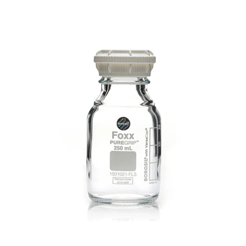 PUREGRIP® Rhino Safety Coated Glass Bottles, Clear, 250mL, with GL45 VersaCap, case/4