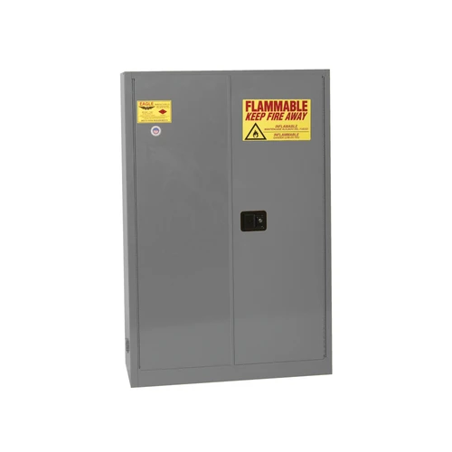 Justrite 45 Gallon Flammable Liquid Safety Cabinet, Sliding Self-Closing Doors, 2 Shelves, Gray