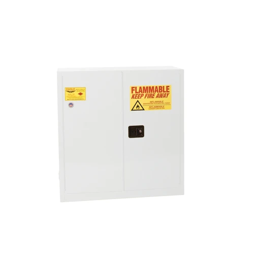 Justrite 30 Gallon Flammable Liquid Safety Cabinet, Two-Door Self-Closing, 1 Shelf, White
