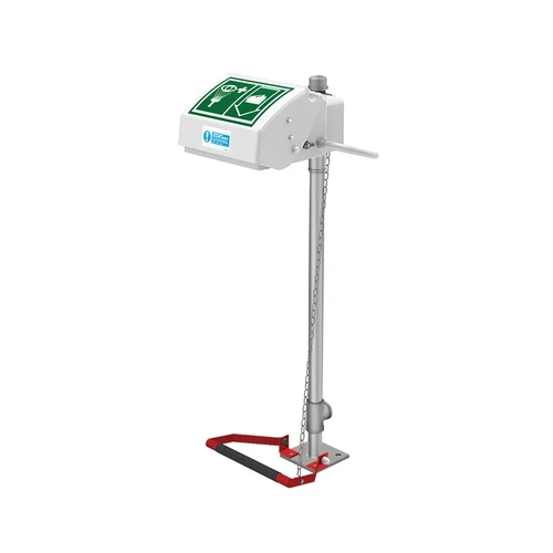 Justrite Hughes Pedestal-Mounted Emergency Eye/Face Wash Station, Closed ABS Bowl, Stainless Steel Pipe