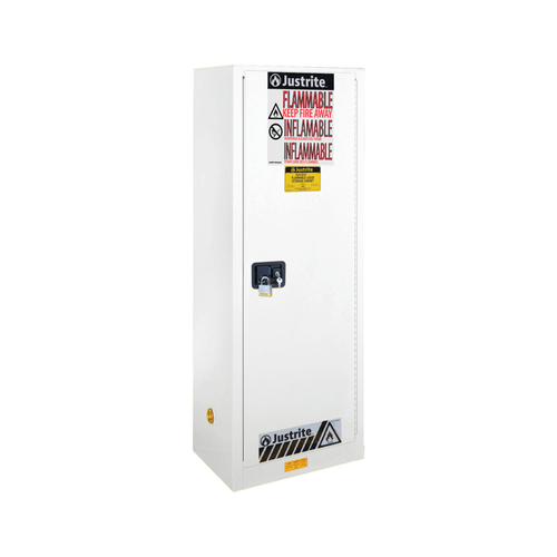 Justrite Sure-Grip® EX Slimline Flammable Safety Cabinet, 22 Gallon, Manual-Close 1-Door, 3 Shelves, Space-Saving Chemical Storage, White Finish