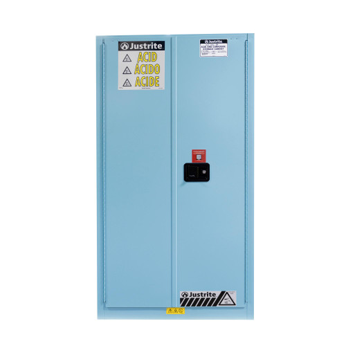 Justrite Sure-Grip® EX Corrosives/Acid Steel Safety Cabinet, 60 Gallon, Self-Close 2-Door, 2 Shelves, Heavy-Duty Chemical Storage, Blue Finish