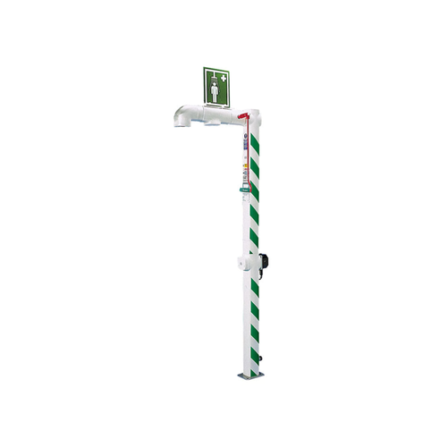 Justrite Hughes Freeze-Protected Emergency Drench Shower, Floor-Mount, Closed ABS Bowl, Stainless Steel Pipe, 120V Heated, Industrial Safety Equipment