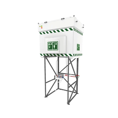 Justrite Hughes Emergency Tank Shower with Eye/Face Wash, 528 Gallon, Galvanized Steel Frame, Self-Contained Industrial Safety Shower System
