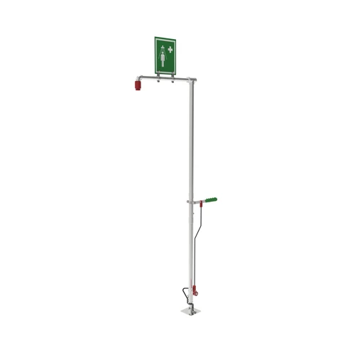 Justrite Hughes Self-Draining Emergency Drench Shower, Floor-Mount, Galvanized Steel Pipe, Industrial Safety Shower Equipment