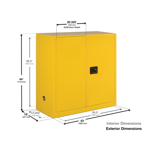 Justrite Paint Safety Cabinet, 40 Gallon, Manual-Close 2-Door, 3 Shelves, Flammable Paint Storage, Industrial Chemical Safety, Yellow Finish