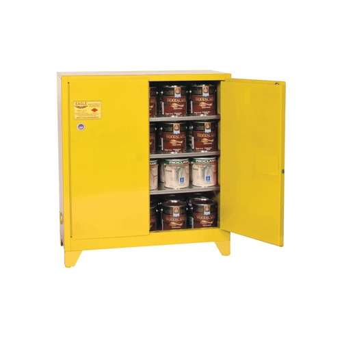 Justrite Tower™ Paint Safety Cabinet, 40 Gallon, Manual-Close 2-Door, 3 Shelves, Vertical Flammable Paint Storage, Industrial Chemical Safety, Yellow Finish