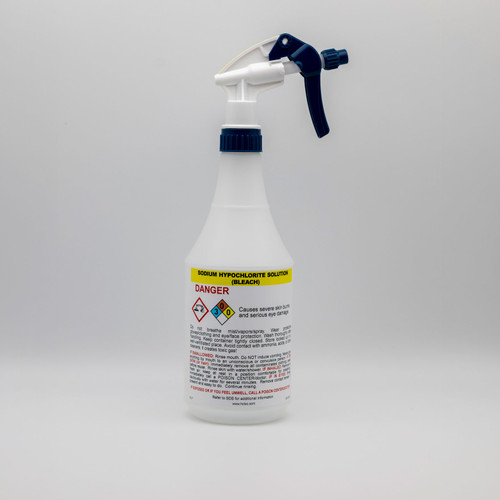 Pre-Labeled GHS Compliant Spray Bottle - 24oz - Sodium Hypochlorite (Bleach), case/12