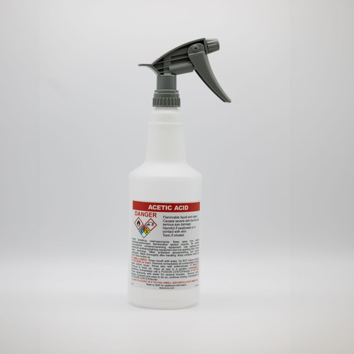 Pre-Labeled GHS Compliant Spray Bottle - 32oz - Acetic Acid, case/12