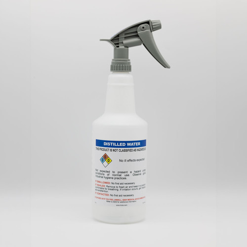 Pre-Labeled GHS Compliant Spray Bottle - 32oz - Distilled Water, case/12