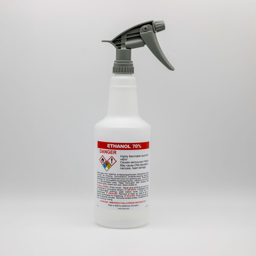 Pre-Labeled GHS Compliant Spray Bottle - 32oz - Ethanol 70%, case/12